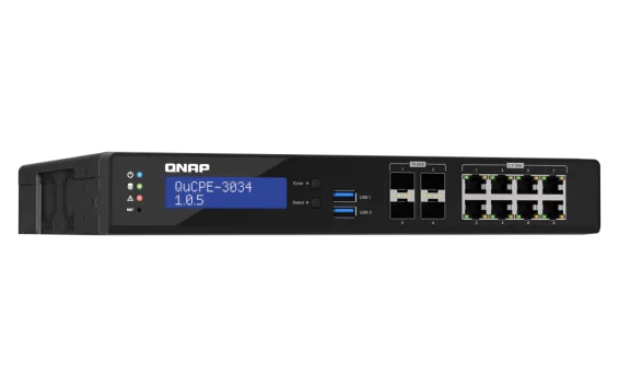QNAP - QuCPE-3034-C3758R-16G-US - Desktop 12 Port uCPE QuCPE-3034-C3758R-16G-US Intel Atom C3758R 8C 2.4GHz, 16GB DDR4 RAM, 2 x M.2 2280 NVMe slots, 4
