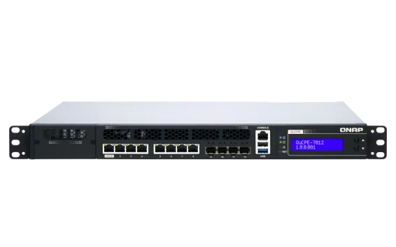 QNAP - QuCPE-7012-D2166NT-64G-US - QNAP Rackmount uCPE QuCPE-7012-D2166IT Intel Xeon D-2166IT 12C/24T 2.0 GHz, up to 3GHz, 64GB DDR4 ECC RAM, 4* 10GbE (SFP+), 8*2.5GbE
