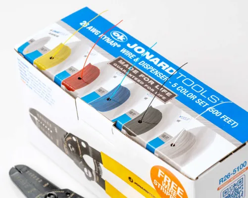 Jonard Tools - R26-5100 - 26 AWG Kynar® Wire Dispenser with 500 ft Wire, 5 Colors - With Wire Strippers
