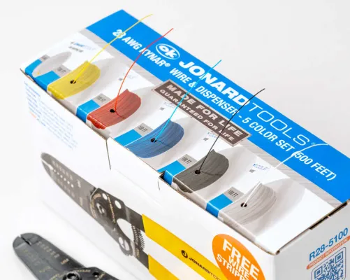 Jonard Tools - R28-5100 - 28 AWG Kynar® Wire Dispenser with 500 ft Wire, 5 Colors - With Wire Strippers