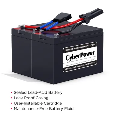 CYBERPOWER - RB1270X2B - Replacement Battery Cartridge for PR750LCD, 2 batteries, 12V/7AH, Sealed lead-acid, 18 month warranty