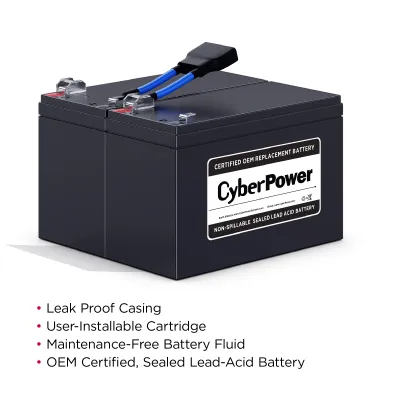 CYBERPOWER - RB1290X2A - REPLACEMENT BATTERY CARTRIDGE, 2 BATTERIES, 12V/9AH, SEALED LEAD-ACID, 18 MONTH WARRANTY