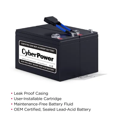 CYBERPOWER - RB1290X2B - REPLACEMENT BATTERY CARTRIDGE, 2 BATTERIES, 12V/9AH, SEALED LEAD-ACID, 18 MONTH WARRANTY