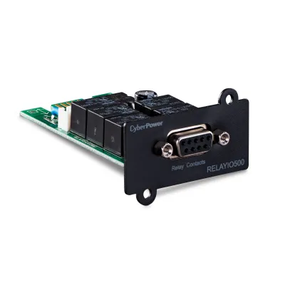 CYBERPOWER - RELAYIO500 - Provides 5-output and 1-input relay contact closures via DB9 port to report UPS status inforation and enable remote shutdown of the UPS. See compatibility chart for UPS model compatibility details.