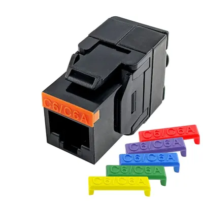 Simply 45 - S45-3600B - Cat6/6A UTP 180° Black Keystone Jack, Toolless, Connector Dust Cover