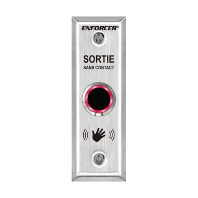 SECO-LARM - SD-9163-KS1Q - Outdoor No-Touch Sensor with Spanish message, slimline. Adjustable sensing range and relay trigger duration. "SALIDA SIN TOCAR" printed on plate. ETL Listed. Conforms to UL Std. 294