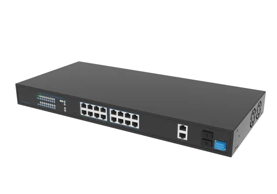 Hanwha - SKY-SW20g-001 - Switch SW20g (16 Port Gigabit PoE+ Switch with 2xUplink and 2xSFP, 802.3af (max 15.4W), 802.3at (max 30W), max power budget 250W, 10/100/1000 Mbps)