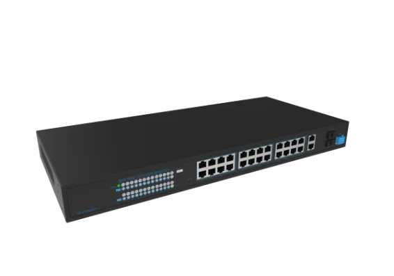 Hanwha - SKY-SW28g-001 - Switch SW28g (24 Port Gigabit PoE+ Switch with 2xUplink and 2xSFP, 802.3af (max 15.4W), 802.3at (max 30W), max power budget 370W, 10/100/1000 Mbps)
