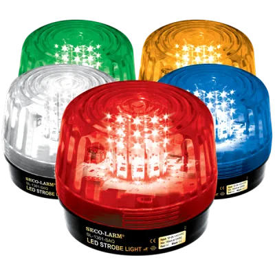 SECO-LARM - SL-1301-SAQ/C - 10~24 VDC LED Strobe Light with built in programable siren. Incorporates 54 LEDs. 50,000-Hour operating life. Six different flash patterns. Adjustable flashing speed. Indoor/outdoor use. Clear lens.