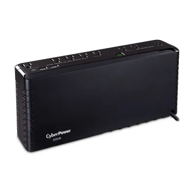 CYBERPOWER - SL700U - 700VA/370W Slim Line Standby UPS, 8 NEMA 5-15R Outlets, NEMA 5-15P Plug, 5 Ft Cord, 2 Type A USB Charging Ports (2.4A Shared), USB, PowerPanel Personal, 3 Yr Warranty