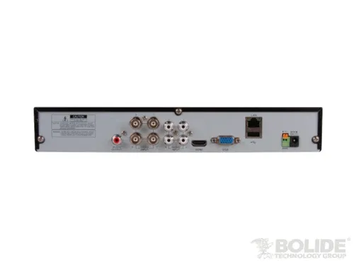 BOLIDE - SVR9504H/NDAA - 4-Channel H.265 5MP HD Over Coax / IP Hybrid DVR, Supports AHD / TVI / CVI/ Analog Formats, 10Mbps IP Throughput, 4K Output, HDMI and VGA, 4-Channel Audio In/ 1-Channel Audio Out, 1 SATA Hard Drive Bay Up to 12TB, QuickConnec