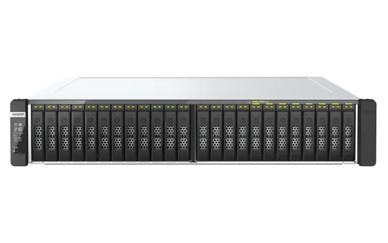 QNAP - TDS-h2489FU-4314-128G-US - QNAP 24-Bay 2U all-flash NAS, NVMe Gen 4 x4, Dual Intel Xeon Silver 4314Y processor (up to 3.4 GHz), 128GB RDIMM ECCC DDR4 RAM, 4 x 2.5GbE LAN, 2 x 25GbE SFP28 SmartNIC port, 2 x PCIe expansion slot