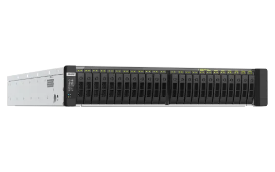 QNAP - TDS-h2489FU-4314-128G-US - QNAP 24-Bay 2U all-flash NAS, NVMe Gen 4 x4, Dual Intel Xeon Silver 4314Y processor (up to 3.4 GHz), 128GB RDIMM ECCC DDR4 RAM, 4 x 2.5GbE LAN, 2 x 25GbE SFP28 SmartNIC port, 2 x PCIe expansion slot
