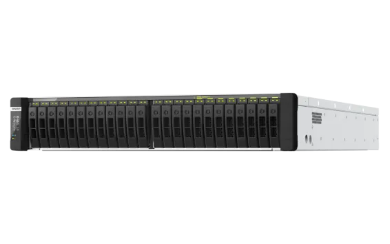 QNAP - TDS-h2489FU-4314-1TB-US - QNAP 24-Bay 2U all-flash NAS, NVMe Gen 4 x4, Dual Intel Xeon Silver 4314Y processor (up to 3.4 GHz), 1TB RDIMM ECCC DDR4 RAM, 4 x 2.5GbE LAN, 2 x 25GbE SFP28 SmartNIC port, 2 x PCIe expansion slot
