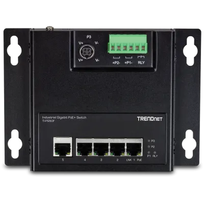 TRENDNET - TI-PG50F - 5-Port Industrial Gigabit PoE+ Wall-Mounted Front Access Switch