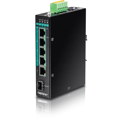 TRENDNET - TI-PG541 - 5-port Hardened Industrial Gigabit PoE+ DIN-Rail Switch