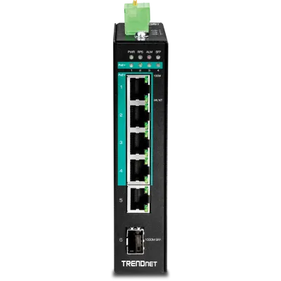 TRENDNET - TI-PG541 - 5-port Hardened Industrial Gigabit PoE+ DIN-Rail Switch