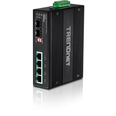 TRENDNET - TI-PG62B - 6-port hardened Industrial Gigabit PoE+ Switch /w 2 SFP (Boost Voltage from 12/24/48/VDC to 55VDC)