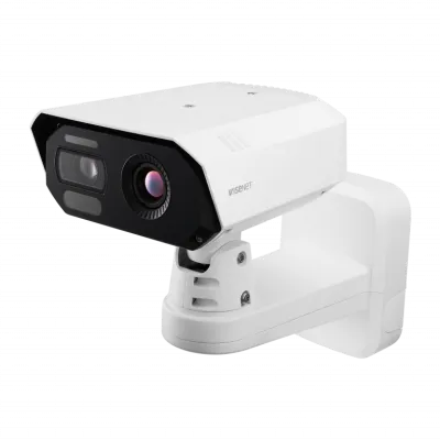 Hanwha - TNM-C4950TD - Wisenet T network Bi-spectrum AI Thermal Camera (uncooled), Dual sensor camera with VGA thermal and 4K visible video output, built-in 13.5mm fixed lens (FoV: 31.9° thermal) & 10.9~29mm motorized varifocal lens (FoV: 42°~15° vis