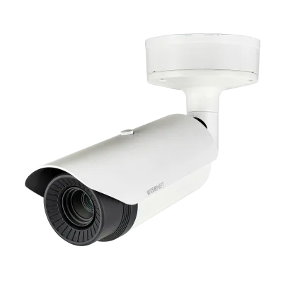 Hanwha - TNO-4030TR - Wisenet T network outdoor vandal Radiometric bullet camera (uncooled), 640x480 @ 30fps, 13mm fixed focal lens (48.6°), triple codec H.265/H.264/MJPEG with Wisestream II, built-in SD card slot (1x256GB), advanced video analytics 