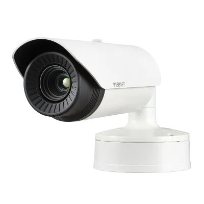 Hanwha - TNO-4040T - Wisenet T network outdoor vandal thermal bullet camera (uncooled), 640x480 @ 30fps, 19mm fixed focal lens (32°), triple codec H.265/H.264/MJPEG with Wisestream II, built-in SD card slot (1x256GB), advanced video analytics and sou