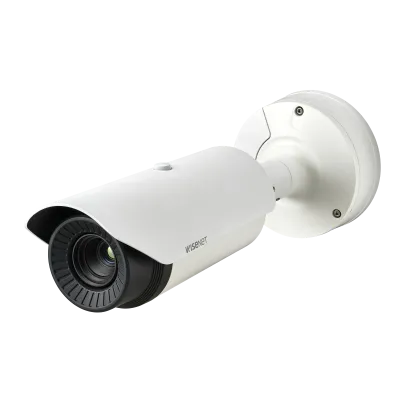 Hanwha - TNO-L4040T - Wisenet T network outdoor vandal thermal bullet camera (uncooled), 640x480 @ 8fps, 19mm fixed focal lens (32°), triple codec H.265/H.264/MJPEG with Wisestream II, built-in SD card slot (1x256GB), advanced video analytics and sou