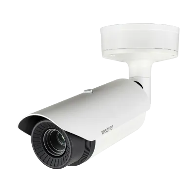 Hanwha - TNO-L4040TR - Wisenet T network outdoor vandal Radiometric bullet camera (uncooled), 640x480 @ 8fps, 19mm fixed focal lens (32°), triple codec H.265/H.264/MJPEG with Wisestream II, built-in SD card slot (1x256GB), advanced video analytics an