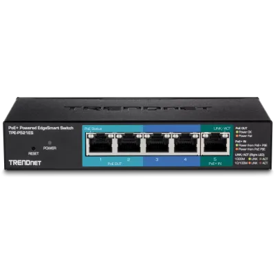 TRENDNET - TPE-P521ES - 5-Port Gigabit PoE+ Powered EdgeSmart Switch with PoE Pass Through (15W)