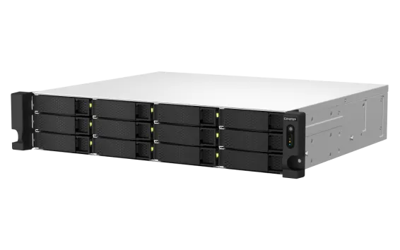 QNAP - TS-1264U-RP-4G-US - QNAP 2U 12-bay NAS/iSCSI IP-SAN, Intel Celeron 4C/4T (up to 2.7GHz), 4GB RAM, 2.5GbE LAN, 4K HDMI v1.4b, PCIe Expansion Slot, Redundant PSU