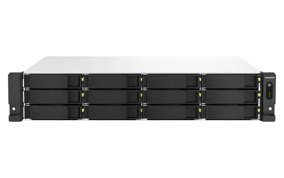 QNAP - TS-1264U-RP-8G-US - QNAP 2U 12-bay NAS/iSCSI IP-SAN, Intel Celeron 4C/4T (up to 2.7GHz), 8GB RAM On-Board, 2.5GbE LAN, 4K HDMI v1.4b, PCIe Expansion Slot, Redundant PSU