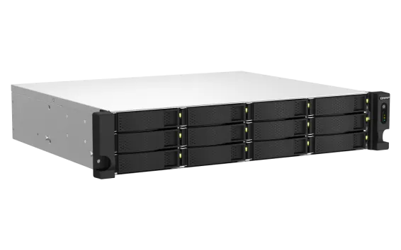 QNAP - TS-1264U-RP-8G-US - QNAP 2U 12-bay NAS/iSCSI IP-SAN, Intel Celeron 4C/4T (up to 2.7GHz), 8GB RAM On-Board, 2.5GbE LAN, 4K HDMI v1.4b, PCIe Expansion Slot, Redundant PSU
