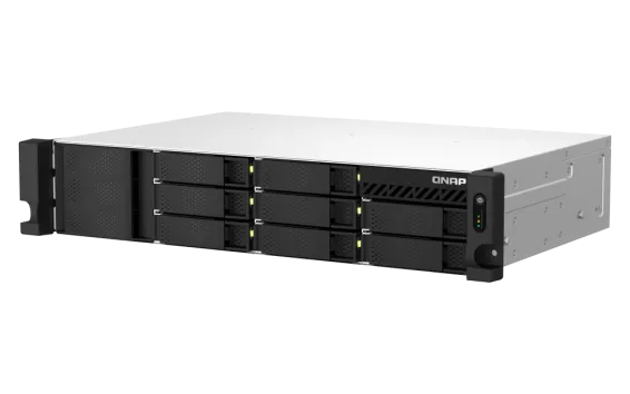 QNAP - TS-873AeU-4G-US - QNAP 2U 8-Bay short-depth rackmount NAS/iSCSI IP-SAN. AMD Ryzen V1500B 4C/8T 2.2GHz, 4GB RAM, 2x2.5GbE LAN, M.2 2280 NVMe/SATA SSD( PCIe Gen3x1), Optional 10GbE PCIe expansion, Single PSU