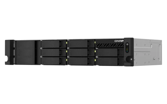 QNAP - TS-873AeU-4G-US - QNAP 2U 8-Bay short-depth rackmount NAS/iSCSI IP-SAN. AMD Ryzen V1500B 4C/8T 2.2GHz, 4GB RAM, 2x2.5GbE LAN, M.2 2280 NVMe/SATA SSD( PCIe Gen3x1), Optional 10GbE PCIe expansion, Single PSU