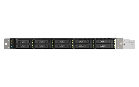 QNAP - TS-h1090FU-7302P-256G-US - QNAP 10-Bay 1U all flash NAS, U.2/U.3 NVMe Gen 4 x 4 and SATA 6Gbps bays, AMD EPYC 7302P 16C/32T Processor, 256GB RDIMM DDR4 ECC RAM, 25GbE, 2.5 GbE, PCIe Gen4 slots, Redundant PSU, Without Rail Kil (RAIL-B02)