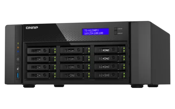 QNAP - TS-h1290FX-7302P-256G-US - QNAP 12-Bay all-flash desktop NAS, AMD EPYC 7302P (up to 3.2GHz), 12 x 2.5" U.2 NVMe/SATA SSD bays, 256GB ECC RAM, 2 x 2.5GbE, 2 x 25GbE SFP28, PCIe Gen4 Expansion Slots