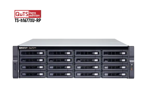 QNAP - TS-h1677XU-RP-3700X-32G-US - QNAP 3U 16-Bay QTS hero NAS/iSCSI IP-SAN, AMD Ryzen 7 3700X 8C/16T 3.4 GHz, 32GB DDR4 RAM, 1GbE*2 , 10GbE*2 SFP+