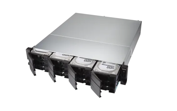 QNAP - TS-h1886XU-RP-R2-D1622-32G-US - QNAP 2U 18 Bay (12 x 3.5" + 6 x 2.5" SATA 6Gbps) QTS hero NAS/iSCSI IP-SAN, Xeon D-1622 4 cores 4C/8T 2.60 GHz (boost up to 3.20 GHz), 32GB DDR4 ECC RAM, 2.5 GbE LAN, 10 GbE SFP+ SMARTNIC
