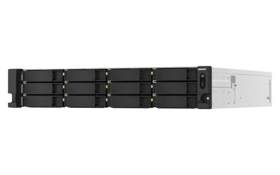 QNAP - TS-h1887XU-RP-E2336-32G-US - QNAP 18-Bay 2U Rackmount NAS, Intel Xeon E-2336 6C/12T 2.9 GHz processor (boost up to 4.8 GHz), 32 GB ECC DDR4, 2 x 2.5"/3.5" SATA 6Gbps HDD/SSD + 6 x 2.5" SATA 6Gbps, 10GBASE-T, 2.5GbE RJ45, USB 3.2 Gen2, PCIe Gen4
