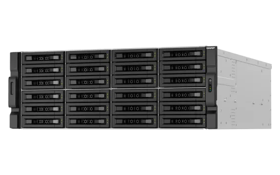 QNAP - TS-h3087XU-RP-E2378-64G-US - QNAP 30-Bay 4U rackmount NAS, Intel Xeon E-2378 8C/16T 2.6 GHz processor (boost up to 4.8 GHz), 64 GB ECC DDR4, 24 x 2.5"/3.5" SATA 6Gbps HDD/SSD + 6 x 2.5" SATA 6Gbps, 10GBASE-T, 2.5GbE RJ45, USB 3.2 Gen2, PCIe Gen4