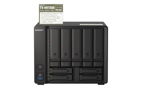QNAP - TS-h973AX-32G-US - QNAP 9-bay Desktop NAS, AMD Ryzen V1500B 4C 8T 2.2GHz, 32GB DDR4 SODIMM
