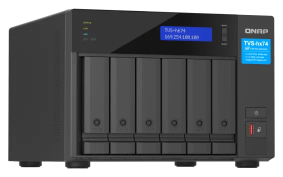 QNAP - TVS-h674-i3-16G-US - QNAP Ultra-High Speed 6 Bay NAS. Intel Core i3-12100 4C/8T Processor, 16GB RAM DDR4 RAM