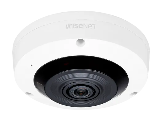 Hanwha - XNF-8010RW - Wisenet X powered by Wisenet 5 network indoor fisheye (white color), 6MP CMOS sensor, 2048x2048 @ 30fps, 1.6mm fixed lens (192°), triple codec H.265/H.264/MJPEG with WiseStream II technology, 120dB WDR, USB port for easy install