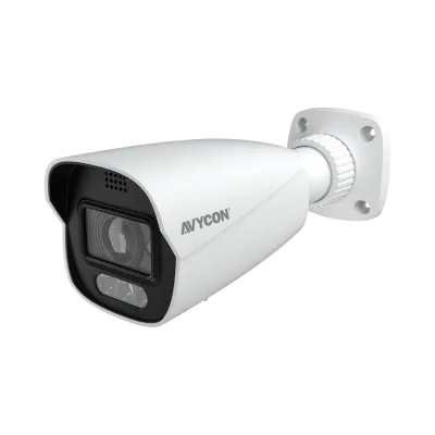 AVYCON - AVC-BNN41AVT-AI-SL - (NDAA) 4MP IP H.265 Smart Defender (Sounds & Light) IR Bullet, 30fps@2592x1944, True D&N (ICR), True WDR, 2.8-12mm Motorized Autofocus Lens, 164ft Smart IRs, 1 Audio In, MicroSD, DC12V, PoE Built-in, Line crossing detect
