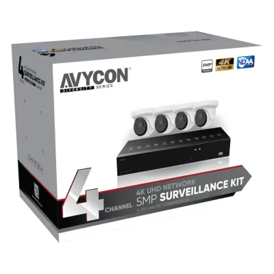 AVYCON - AVK-NL51E4-1T - 5MP Diversity IP Kit with 4 of 5MP IP Turret Cameras and 4CH PoE 4K 4K NVR with 1TB HDD pre-installed, contains AVC-NLE51F28 (4 QTY) and AVR-NSV04P4-1T (1 QTY)