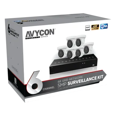 AVYCON - AVK-NL51E6-2T - 5MP Diversity IP Kit with 6 of 5MP IP Turret Cameras and 8CH PoE 4K 4K NVR with 2TB HDD pre-installed, contains AVC-NLE51F28 (6 QTY) and AVR-NSV08P8-2T (1 QTY)
