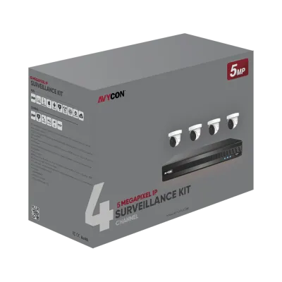 AVYCON - AVK-NP51E4-1T - 5MP Diversity IP Kit with 4 of 5MP IP Turret Cameras with Full AI (Facial Detection) and 4CH PoE 4K 4K NVR with 1TB HDD pre-installed, contains AVC-NPE51F28 (4 QTY) and AVR-NSV04P4-1T (1 QTY)