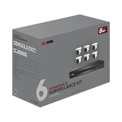 AVYCON - AVK-NP81E6-3T - 8MP Diversity IP Kit with 6 of 8MP Infinite-Star IP Turret Cameras with AI and 8CH PoE 4K 4K NVR with 4TB HDD pre-installed, contains AVC-NPE81F28 (6 QTY) and AVR-NSV08P8-3T (1 QTY)