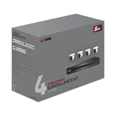 AVYCON - AVK-NS81E4-2T - 8MP Diversity IP Kit with 4 of 8MP Infinite-Star IP Turret Cameras and 4CH PoE 4K 4K NVR with 2TB HDD pre-installed, contains AVC-NSE81F28 (4 QTY) and AVR-NSV04P4-2T (1 QTY)