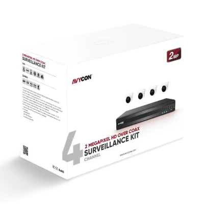 AVYCON - AVK-TE21E4-1T - 2MP TVI Kit with 4 of 2MP TVI Turret Cameras and 4CH DVR with 1TB HDD pre-installed, contains AVC-TE21F28 (4 QTY) and AVR-DSV504H-1T (1 QTY)