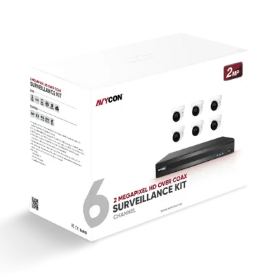 AVYCON - AVK-TE21E6-2T - 2MP TVI Kit with 6 of 2MP TVI Turret Cameras and 8CH DVR with 2TB HDD pre-installed, contains AVC-TE21F28 (6 QTY) and AVR-DSV508H-2T (1 QTY)